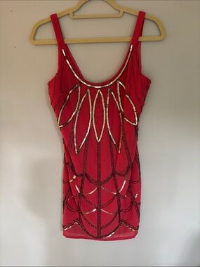 TFNC Red Mini Dress with Gold Sequin Detail